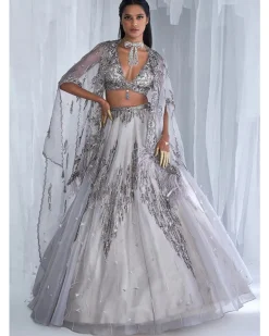 Elaheh Silk Organza Lehenga Set With A Cape