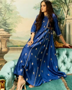 Electric Blue Butti Embroidered Kurta Set