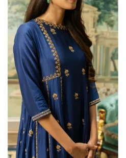 Electric Blue Butti Embroidered Kurta Set