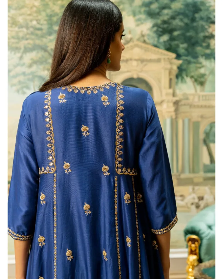 Electric Blue Butti Embroidered Kurta Set