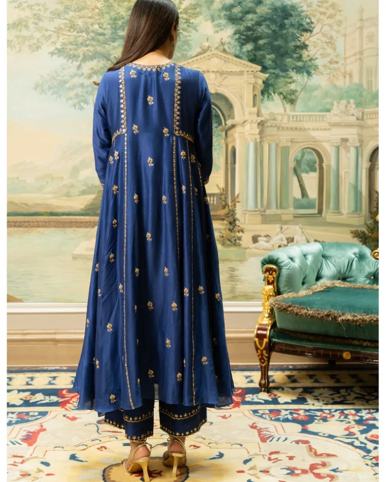 Electric Blue Butti Embroidered Kurta Set