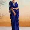 Electric Blue Embellished Draped Kaftan