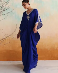 Electric Blue Embellished Draped Kaftan