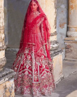 Eleni Maroon Raw Silk Bridal Lehenga