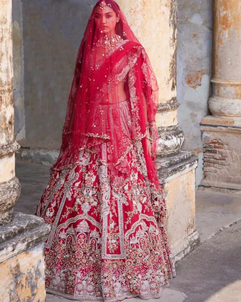 Eleni Maroon Raw Silk Bridal Lehenga