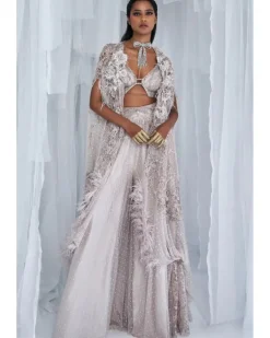 Eliza Sharara Set With Cape And Blouse