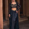 Elsa Black Embroidered Long Jacket Set