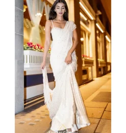 Embellished Ivory Pre-Drape Sari Set