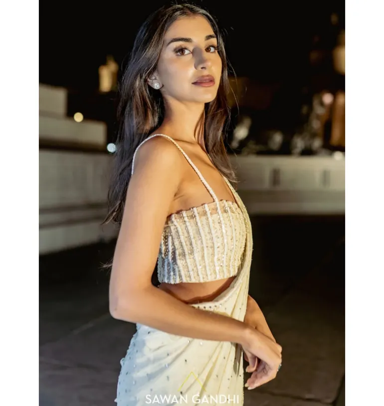 Embellished Ivory Pre-Drape Sari Set