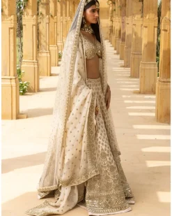 Embroidered Coconut Rose Gold Lehenga Set