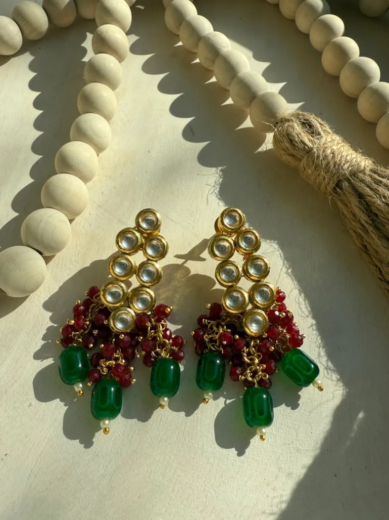 Emerald and Ruby Polki Earrings
