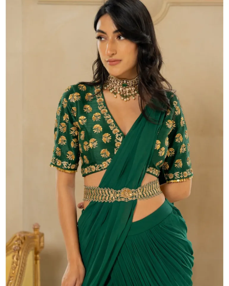 Emerald Green Antique Tone Sari Set