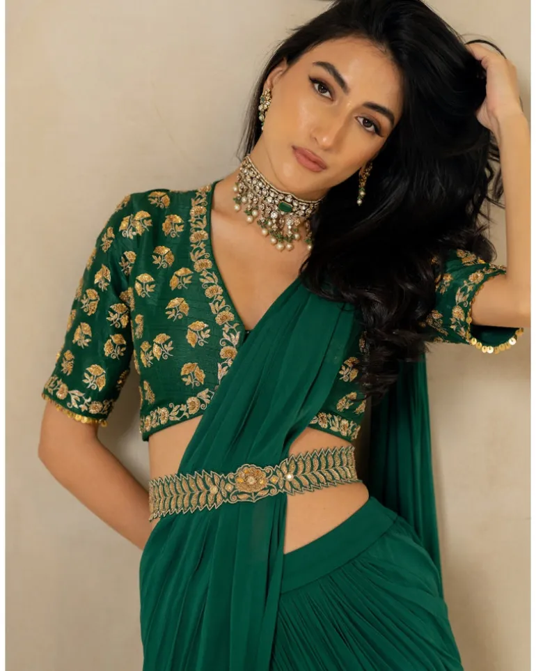 Emerald Green Antique Tone Sari Set
