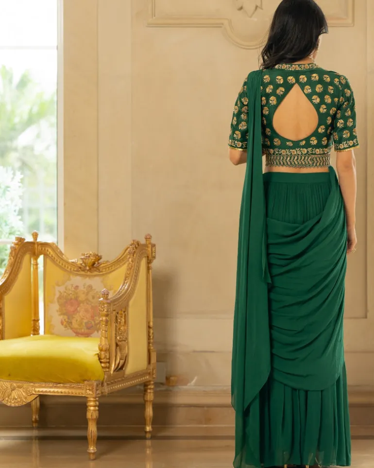 Emerald Green Antique Tone Sari Set