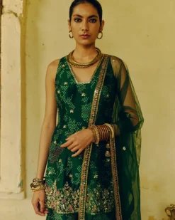 Emerald Green Bandhej Sharara Set