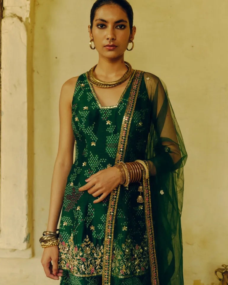 Emerald Green Bandhej Sharara Set