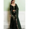 Emerald Green Embroidered Velvet Gharara Set