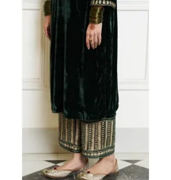 Emerald Green Embroidered Velvet Kurta Set