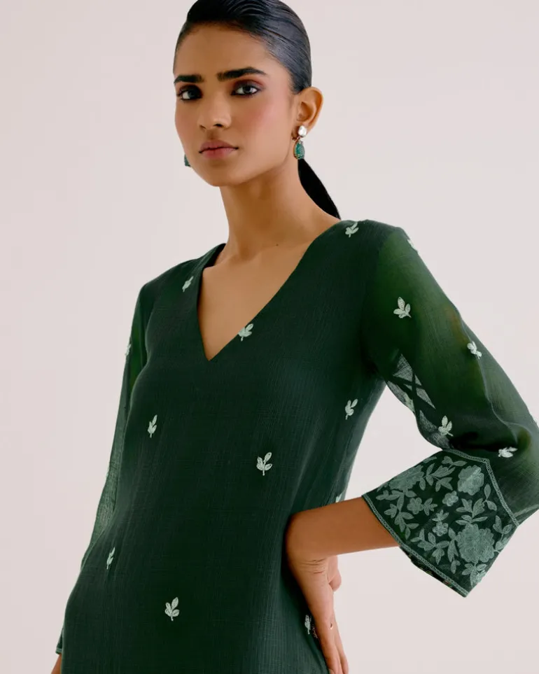 Emerald Green Kota Dori Embroidered Kurta Set