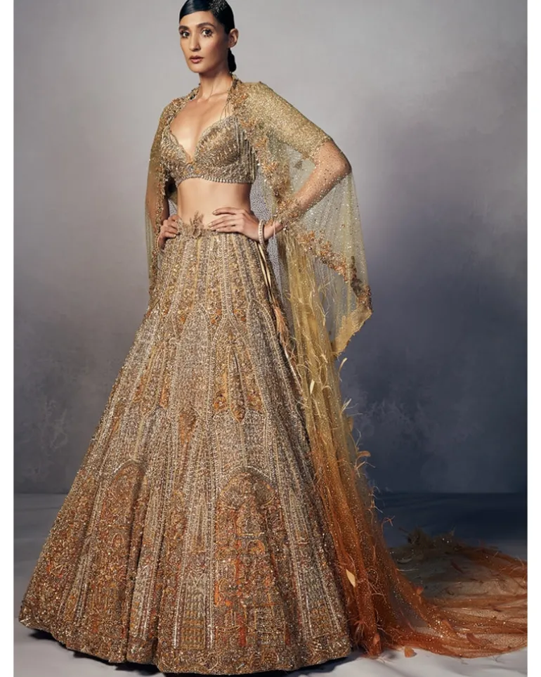 Emma Shimmer Tulle Bridal Lehenga & Cape Set