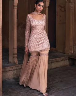 Endote Champagne Gold Embroidered Gharara Set