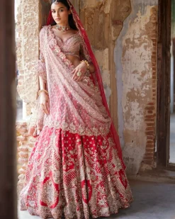 Eris Red Raw Silk Bridal Lehenga