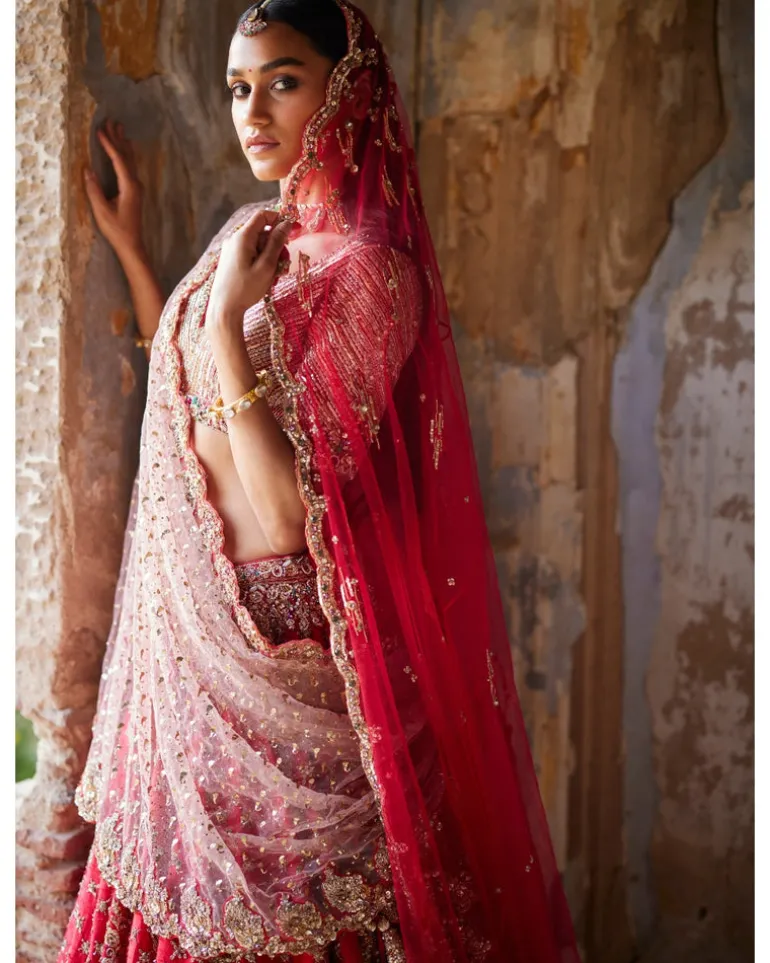 Eris Red Raw Silk Bridal Lehenga