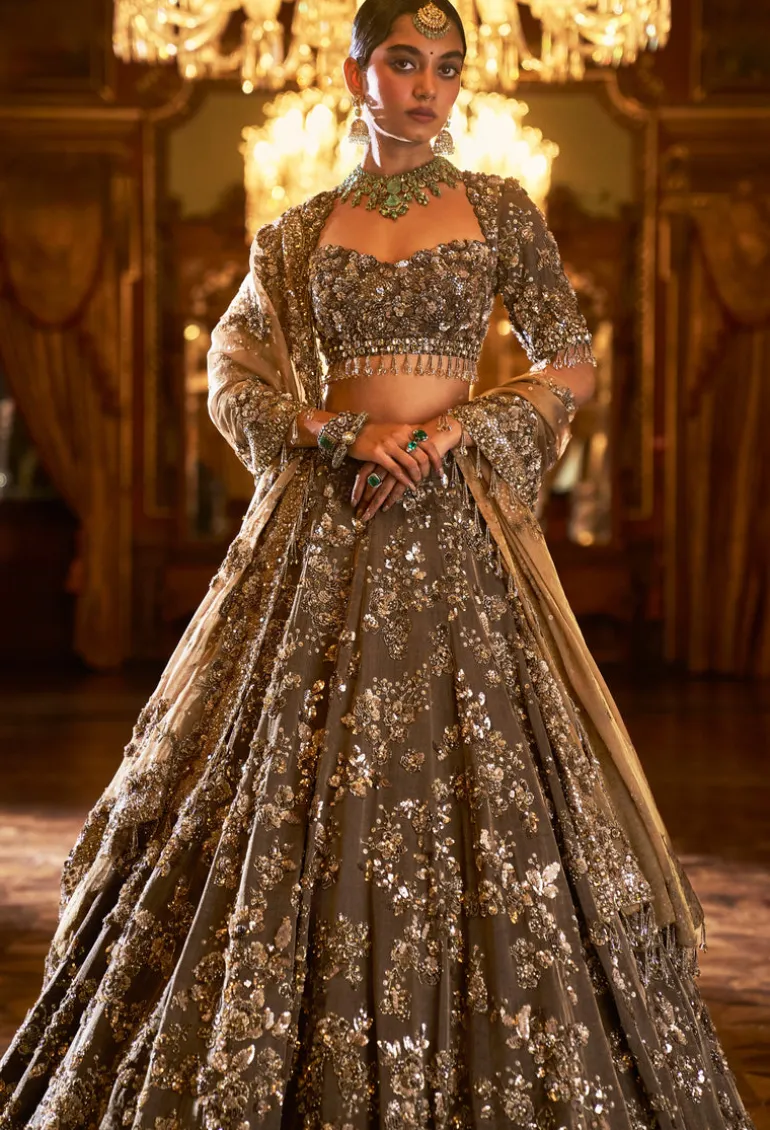 Falaknuma Antique Brown Tissue Lehenga Set