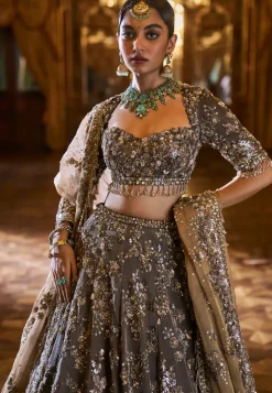 Falaknuma Antique Brown Tissue Lehenga Set
