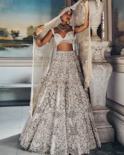 Falaknuma Nude Pearl Cut Work Lehenga Set