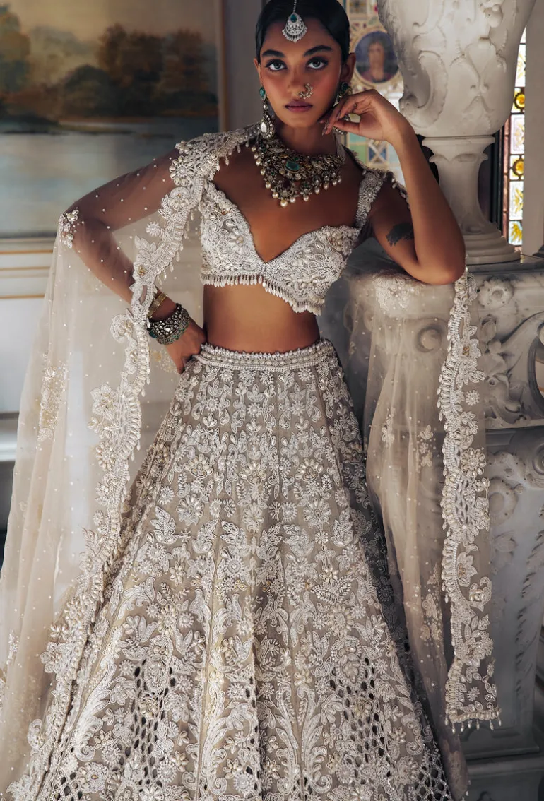 Falaknuma Nude Pearl Cut Work Lehenga Set