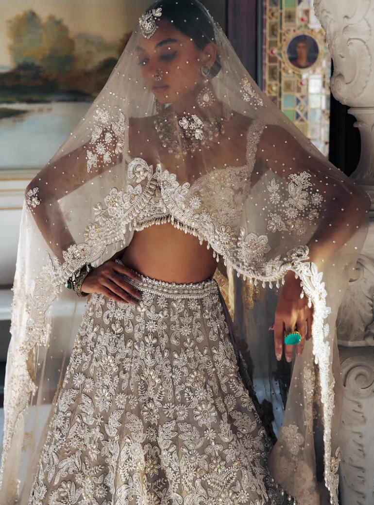 Falaknuma Nude Pearl Cut Work Lehenga Set