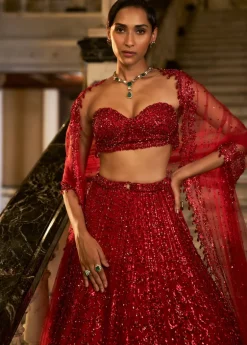 Falaknuma Red Crystal Lehenga Set