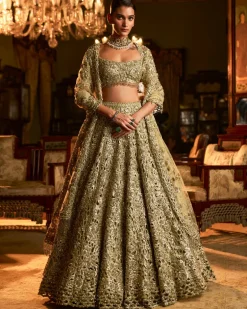 Falaknuma Sage Green Cut Work Lehenga Set