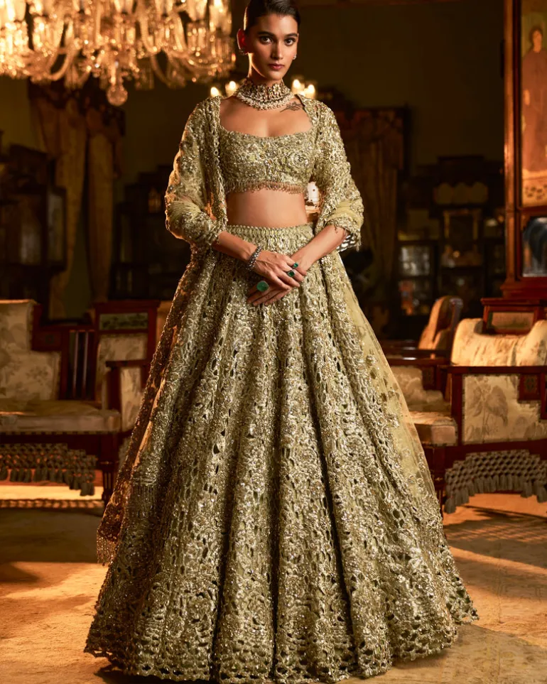 Falaknuma Sage Green Cut Work Lehenga Set