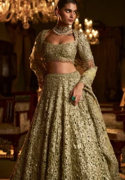 Falaknuma Sage Green Cut Work Lehenga Set
