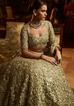 Falaknuma Sage Green Cut Work Lehenga Set