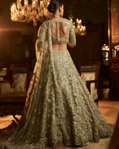 Falaknuma Sage Green Cut Work Lehenga Set