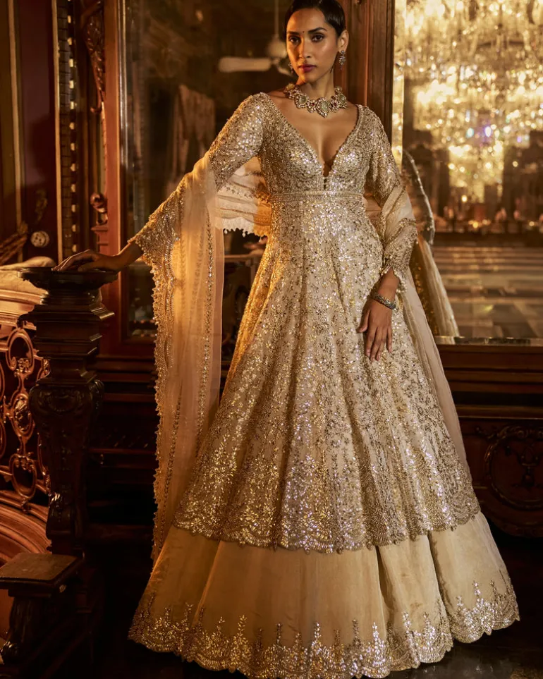 Falaknuma Silver Gold Jacket Lehenga Set