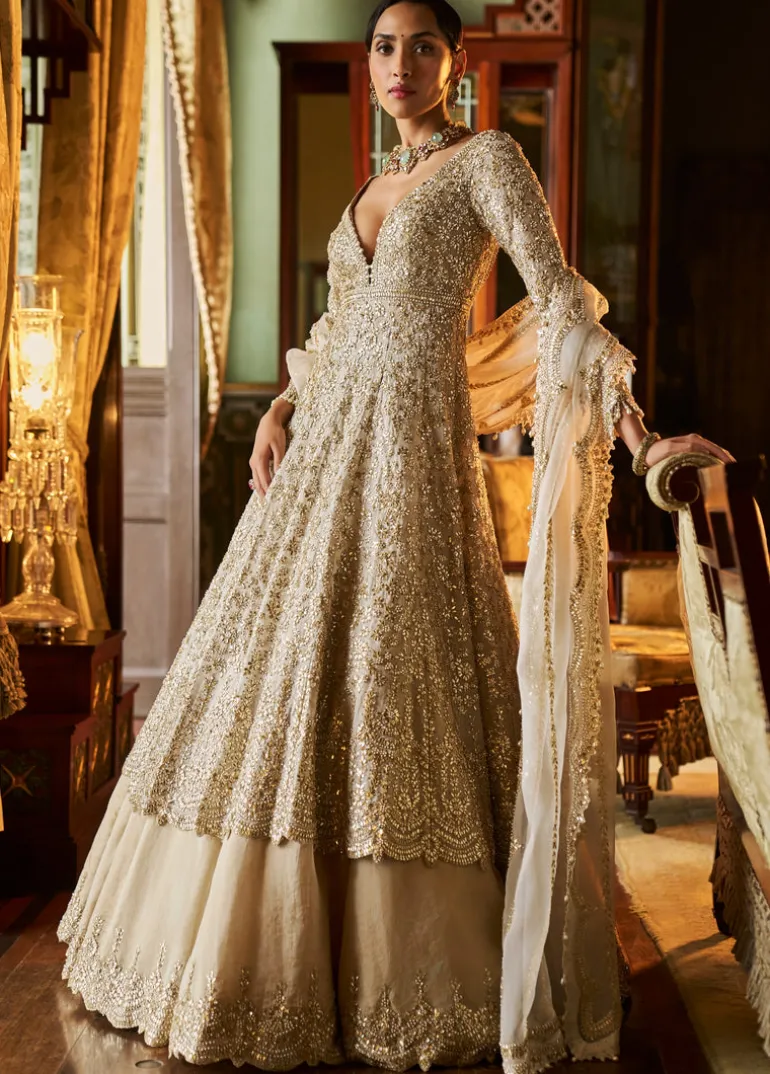 Falaknuma Silver Gold Jacket Lehenga Set