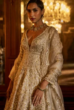 Falaknuma Silver Gold Jacket Lehenga Set