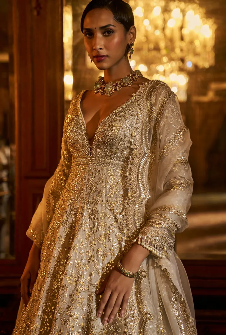 Falaknuma Silver Gold Jacket Lehenga Set