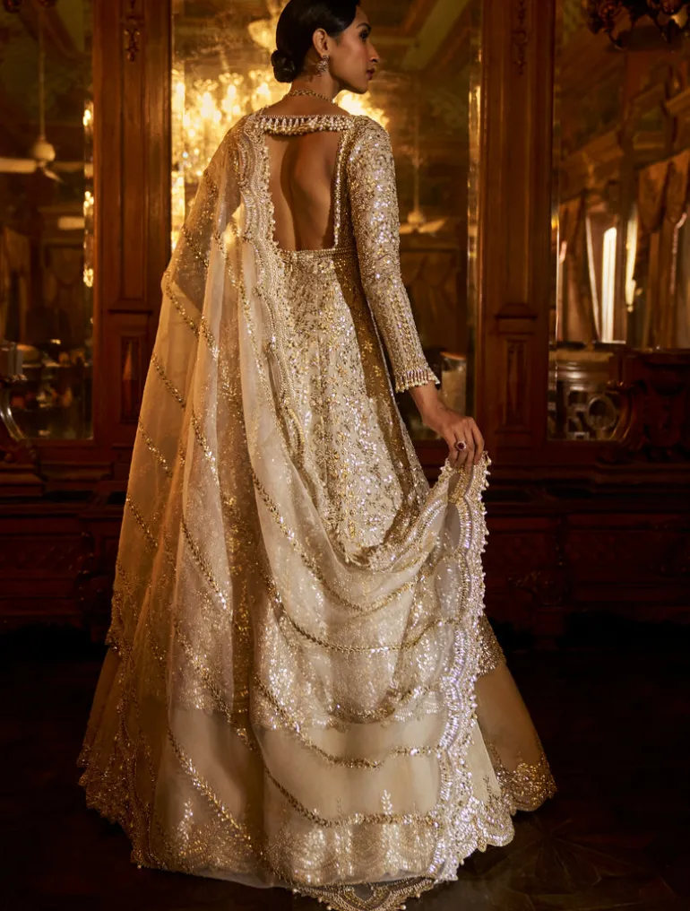 Falaknuma Silver Gold Jacket Lehenga Set