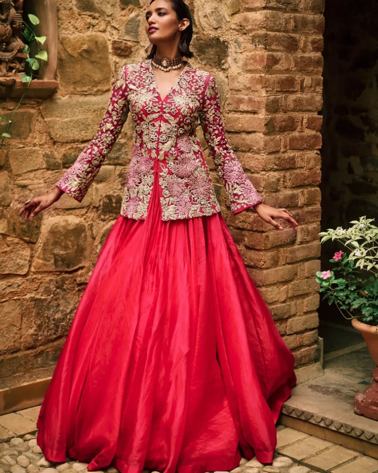 Farasha Pink Jacket And Skirt Set