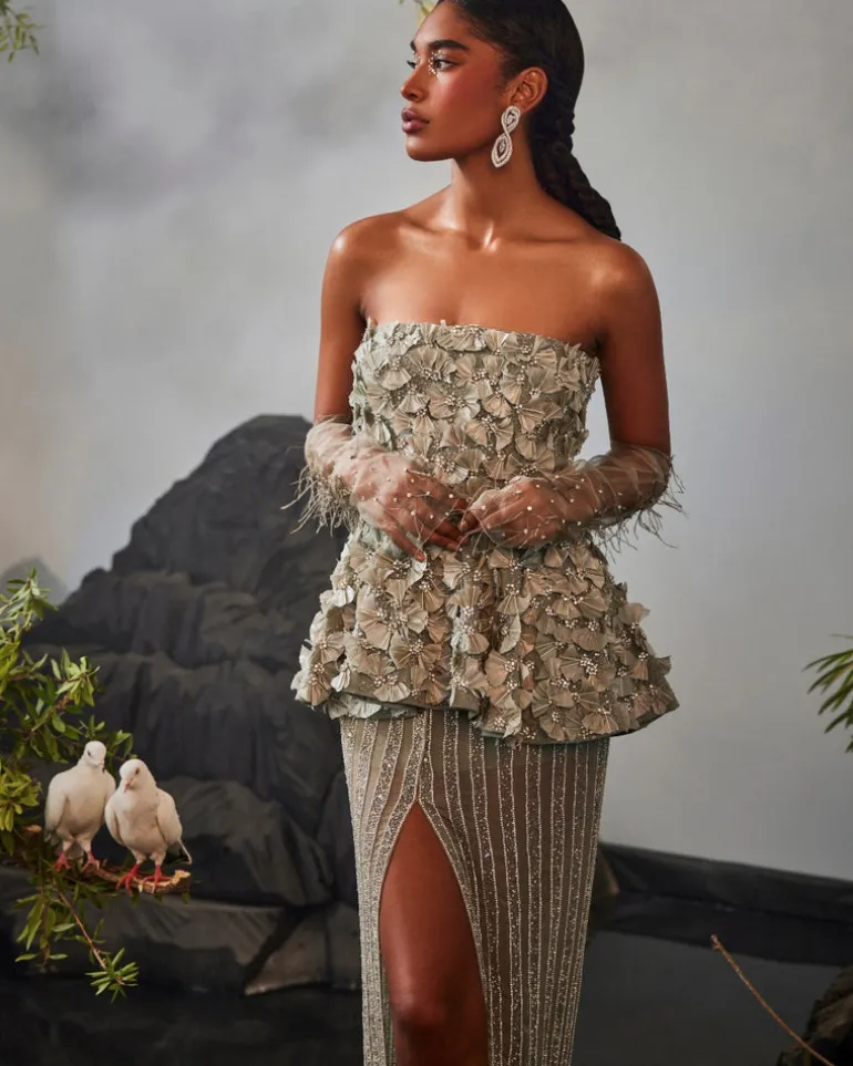 Feather Peplum Skirt Set
