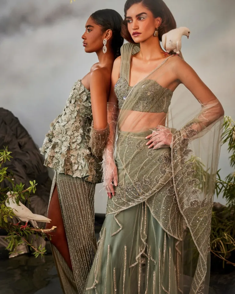 Feather Peplum Skirt Set
