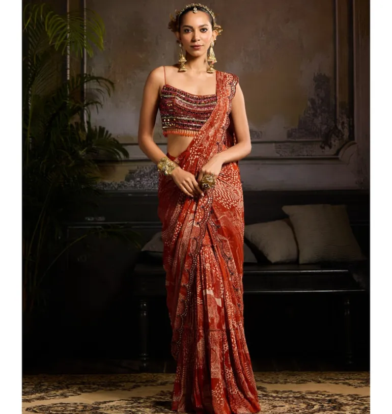 Fiery Autumn Sunset Sari Set