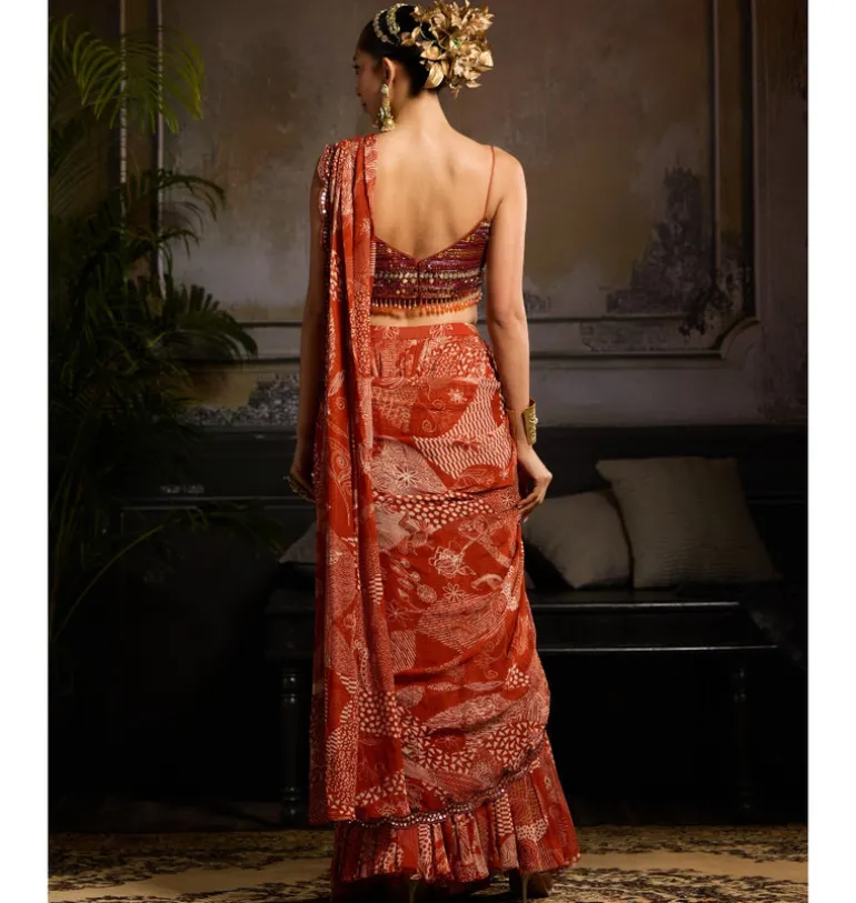Fiery Autumn Sunset Sari Set