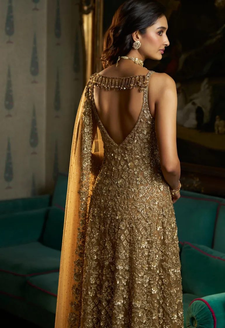 Fiori Antique Gold High-Low Sharara Set