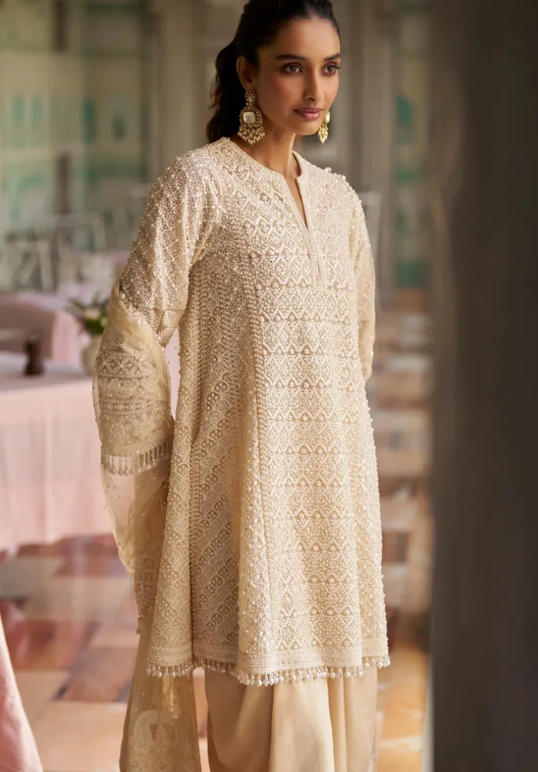 Fiori Cream Pearl Dhoti Set